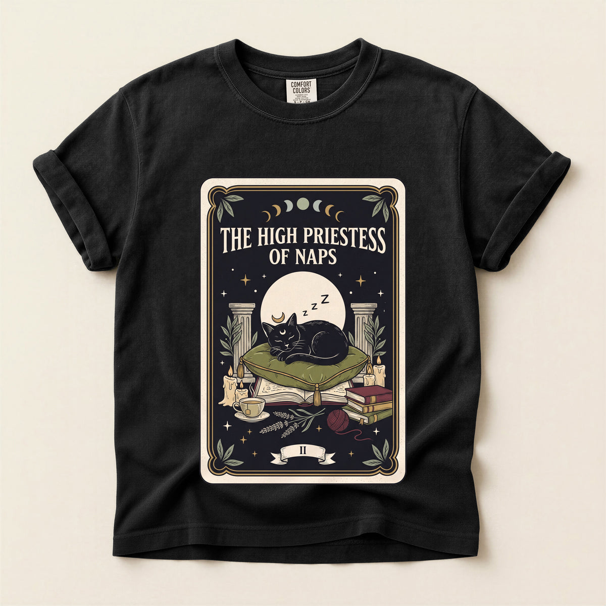 The High Priestess of Naps graphic tee in Black, flat lay