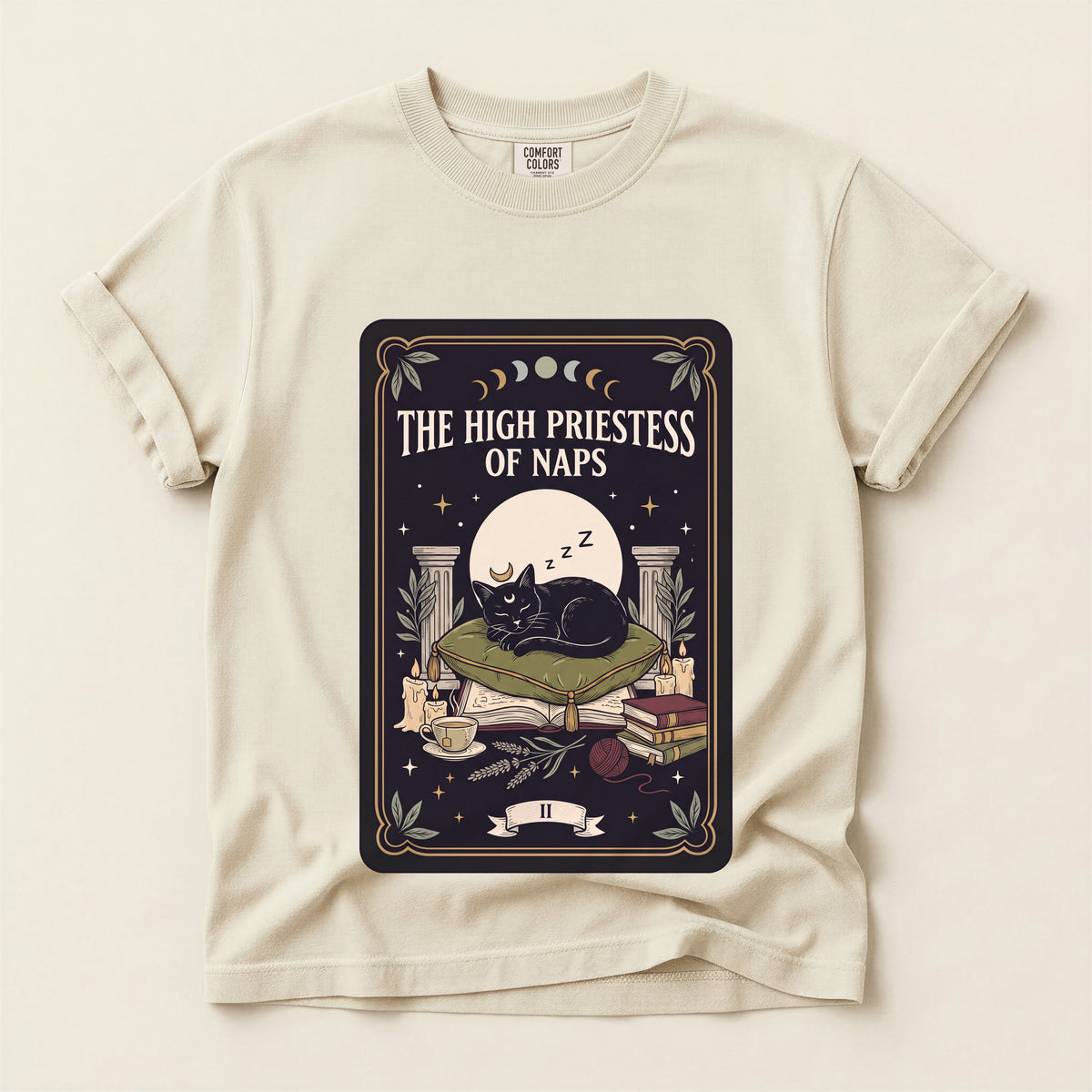 The High Priestess of Naps graphic tee in Ivory, flat lay