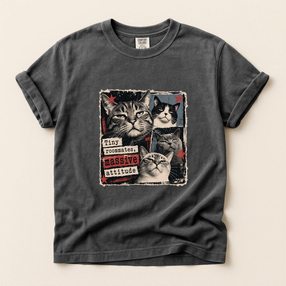 Tiny Roommates Massive Attitude graphic tee in Pepper, folded flat lay