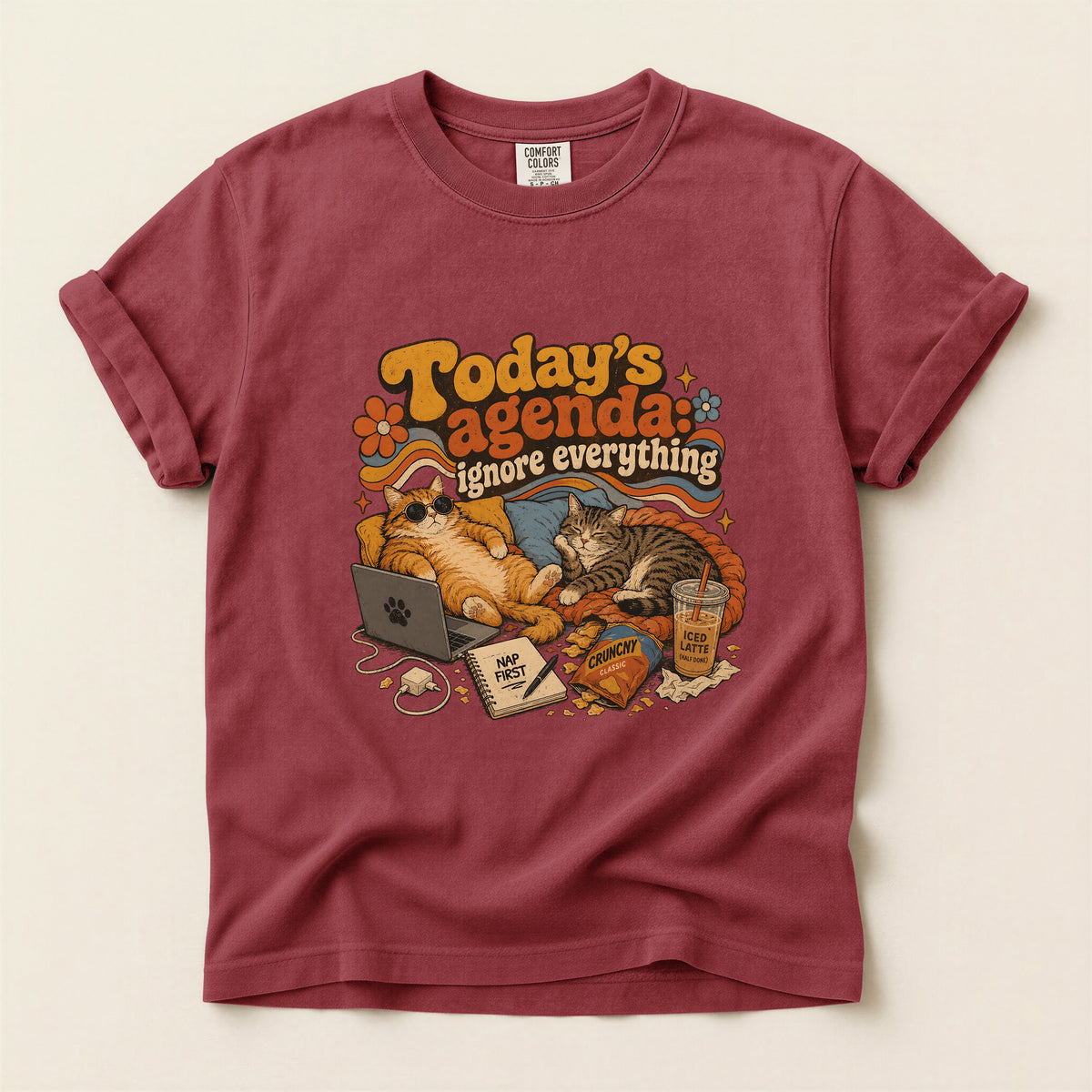 Today's Agenda Ignore Everything – Brick Comfort Colors tee