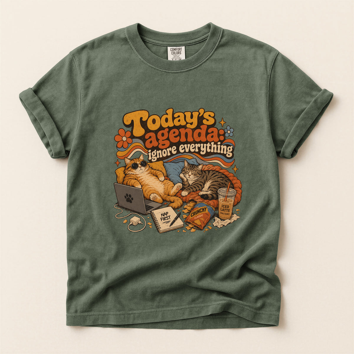 Today's Agenda Ignore Everything – Moss Comfort Colors tee