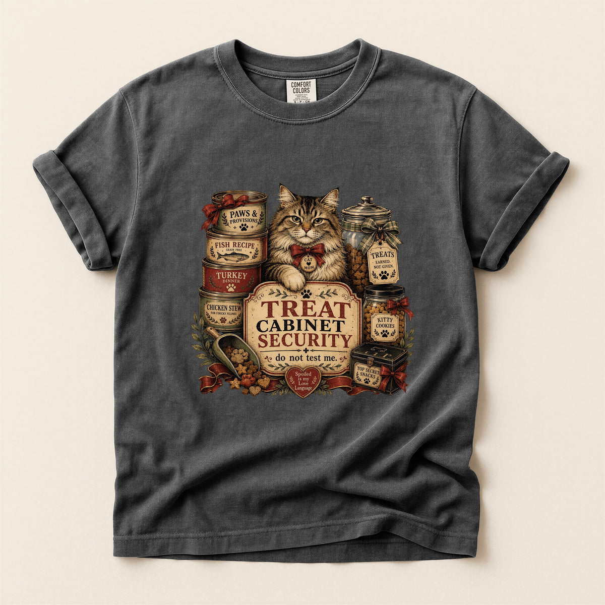 Treat Cabinet Security graphic tee in Pepper, folded flat lay