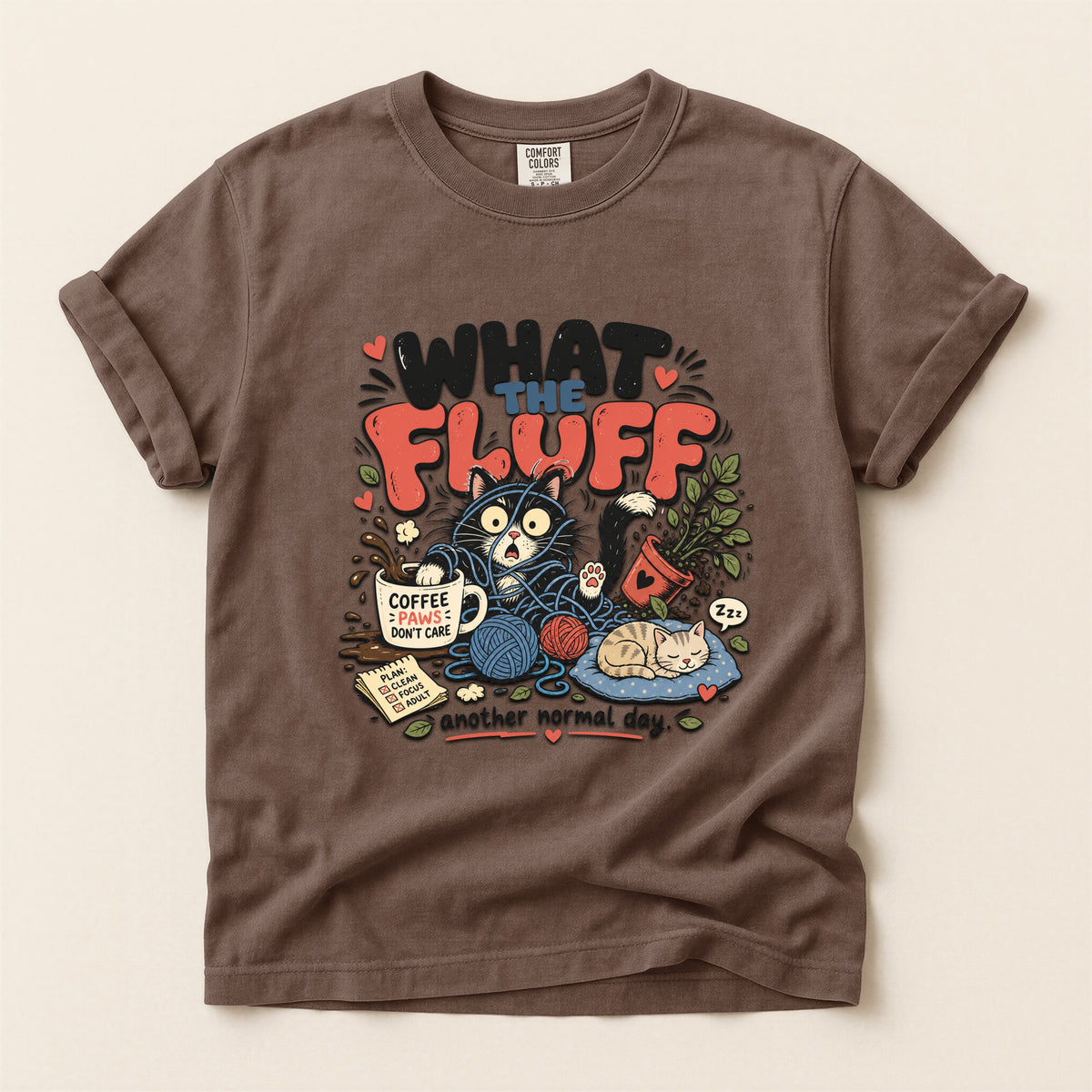 What The Fluff graphic tee in Espresso, folded flat lay