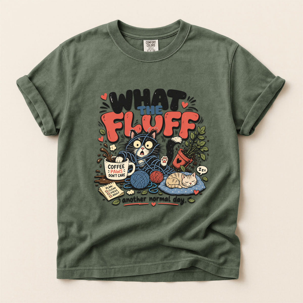 What The Fluff graphic tee in Moss, folded flat lay