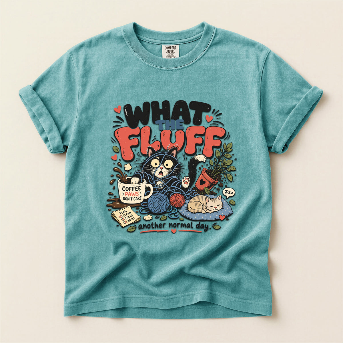 What The Fluff graphic tee in Seafoam, folded flat lay