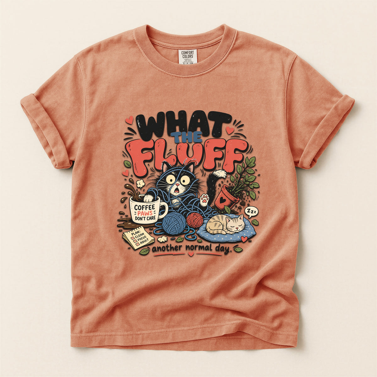 What The Fluff graphic tee in Terracotta, folded flat lay