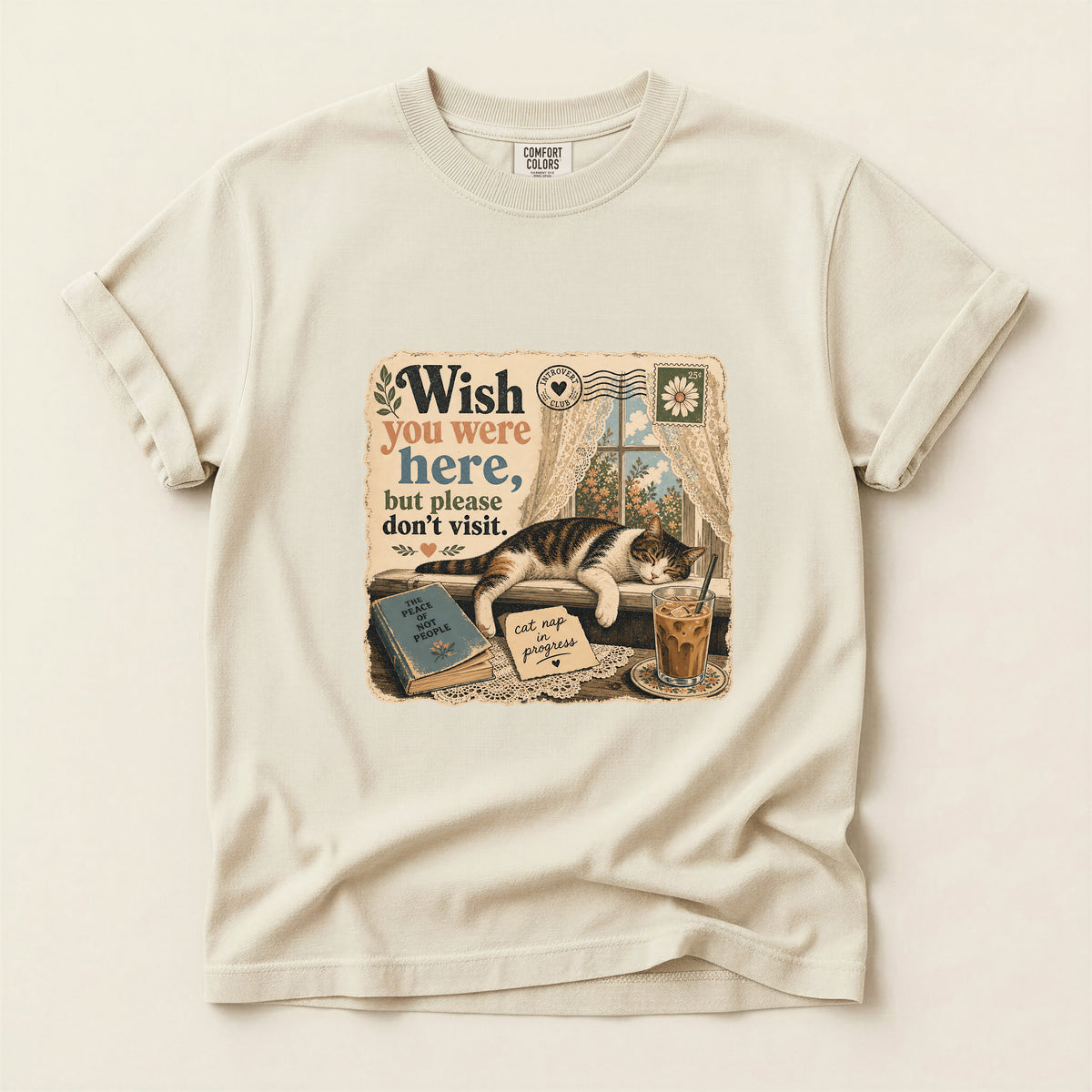 Wish You Were Here graphic tee in Ivory, folded flat lay