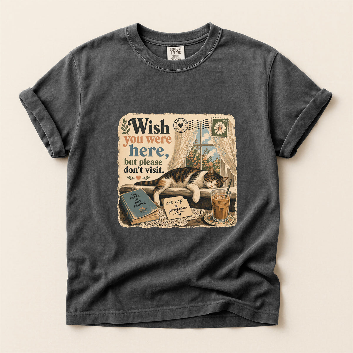 Wish You Were Here graphic tee in Pepper, folded flat lay