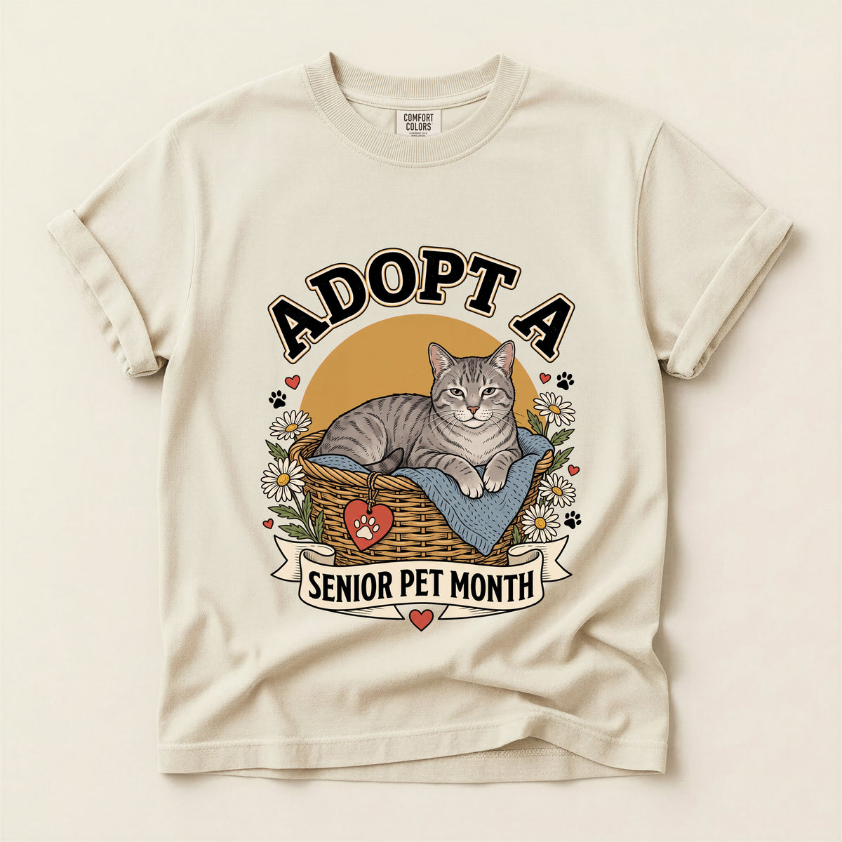 Adopt a Senior Pet Month graphic tee in Ivory, flat lay