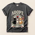 Adopt, Don't Shop graphic tee in Pepper, flat lay