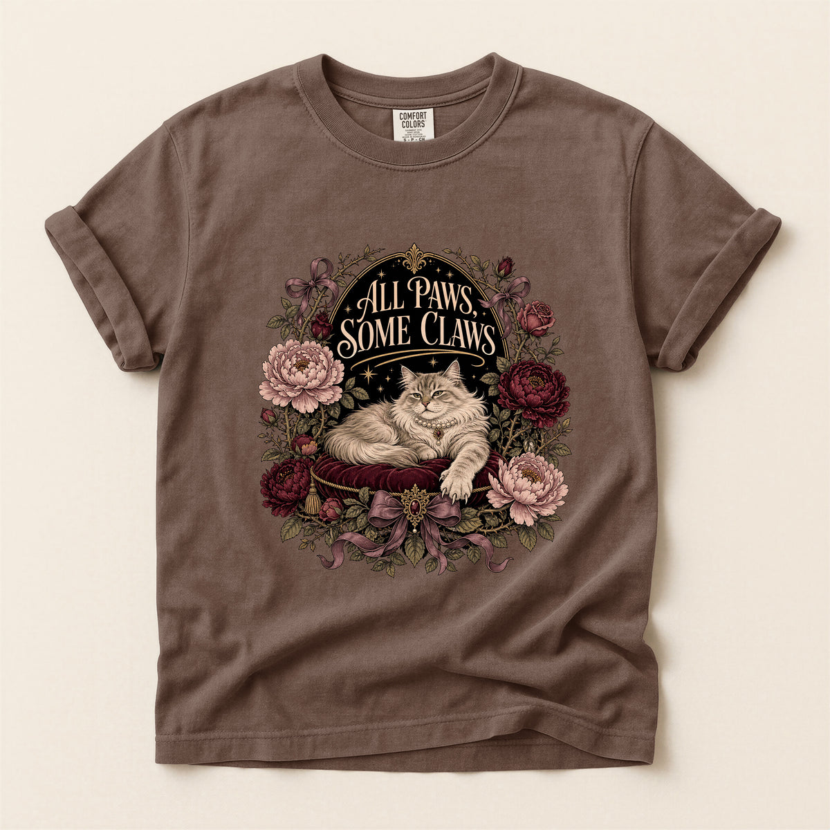 All Paws, Some Claws graphic tee in Espresso, flat lay
