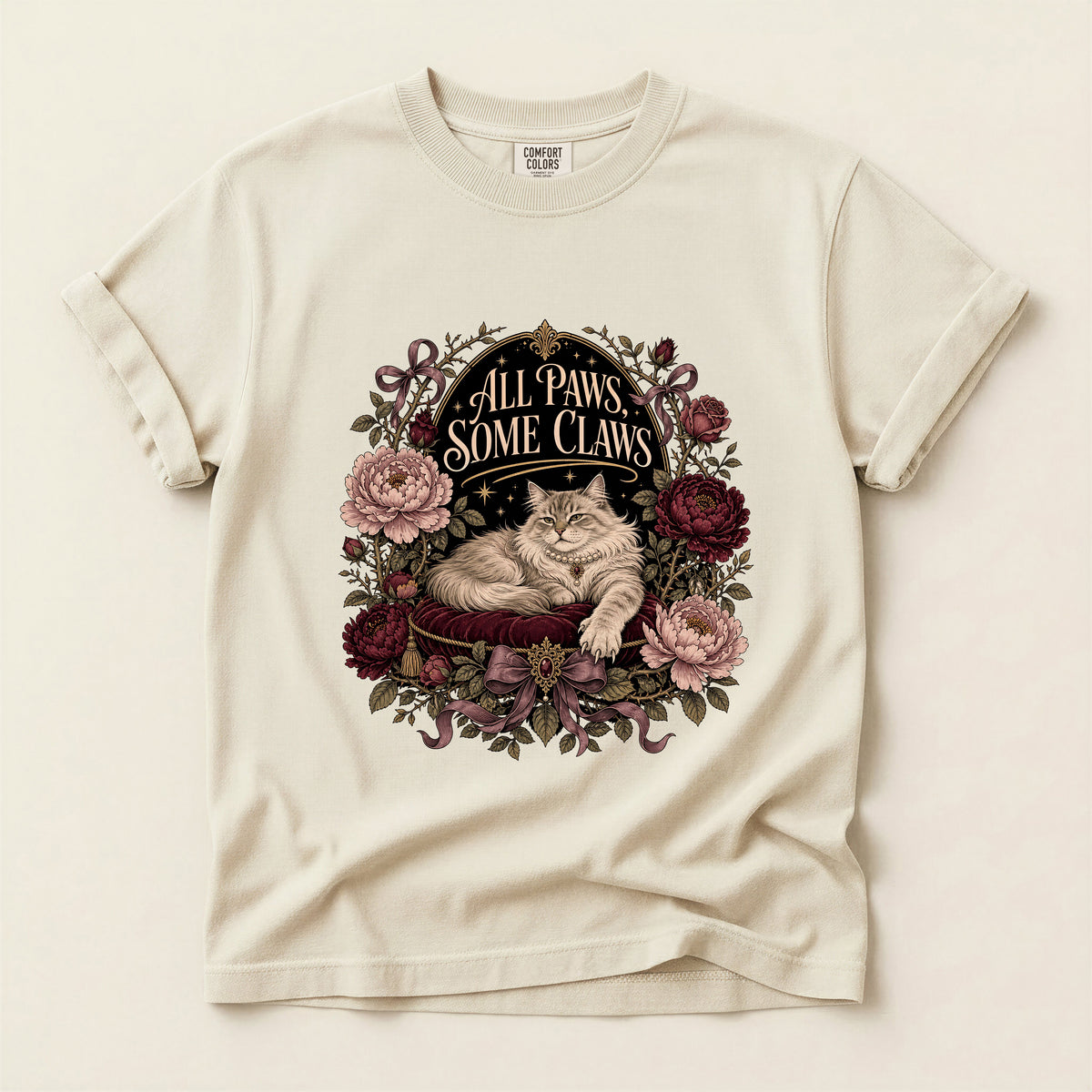 All Paws, Some Claws graphic tee in Ivory, flat lay