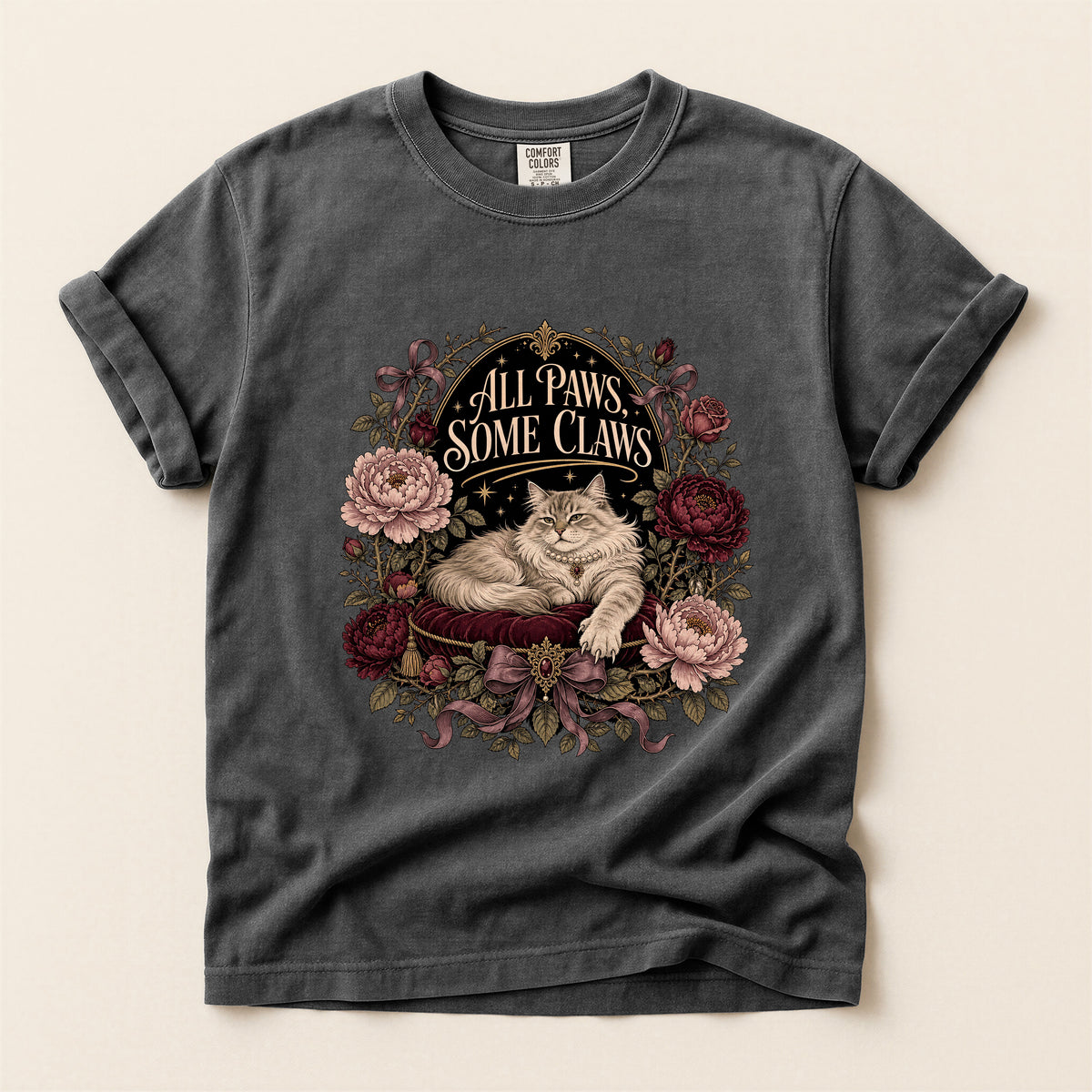 All Paws, Some Claws graphic tee in Pepper, flat lay