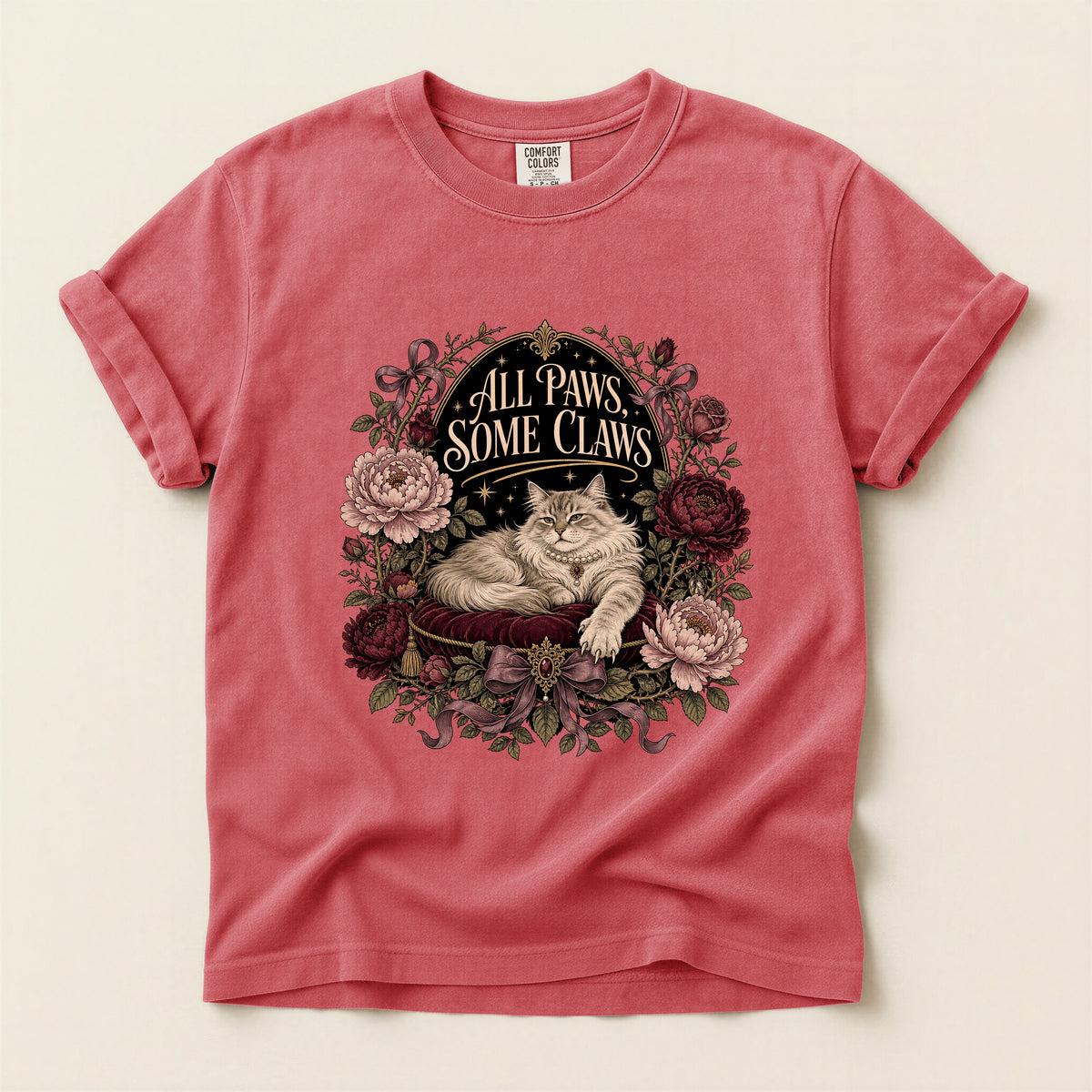 All Paws, Some Claws graphic tee in Watermelon, flat lay