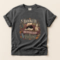 Booked Blanketed And Purring graphic tee in Pepper, folded flat lay
