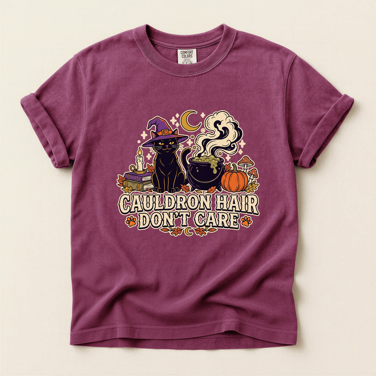 Cauldron Hair Don't Care graphic tee in Berry, flat lay