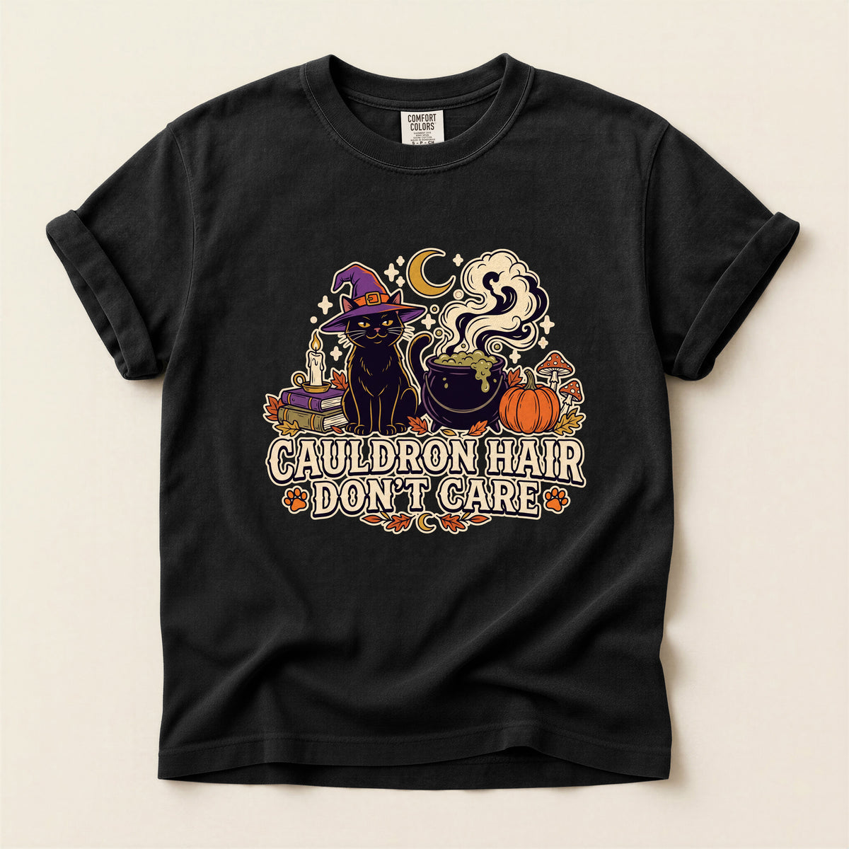 Cauldron Hair Don't Care graphic tee in Black, flat lay