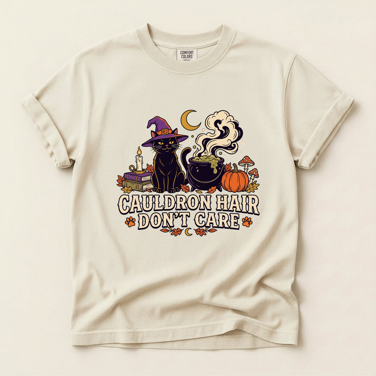 Cauldron Hair Don't Care graphic tee in Ivory, flat lay