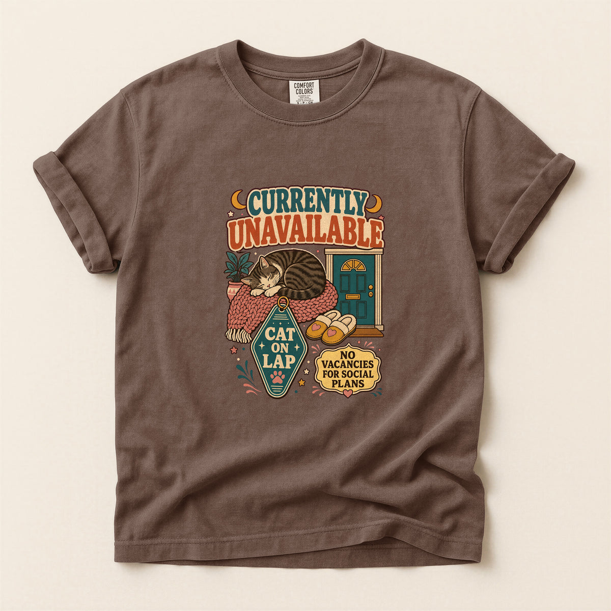 Currently Unavailable, Cat on Lap graphic tee in Espresso, flat lay