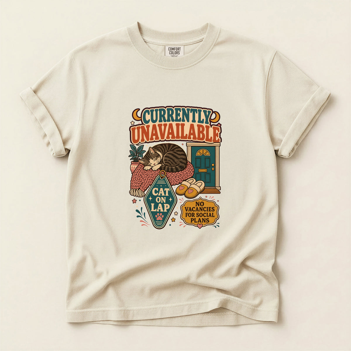 Currently Unavailable, Cat on Lap graphic tee in Ivory, flat lay