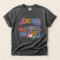 Energy Reserved for Cats graphic tee in Pepper, flat lay