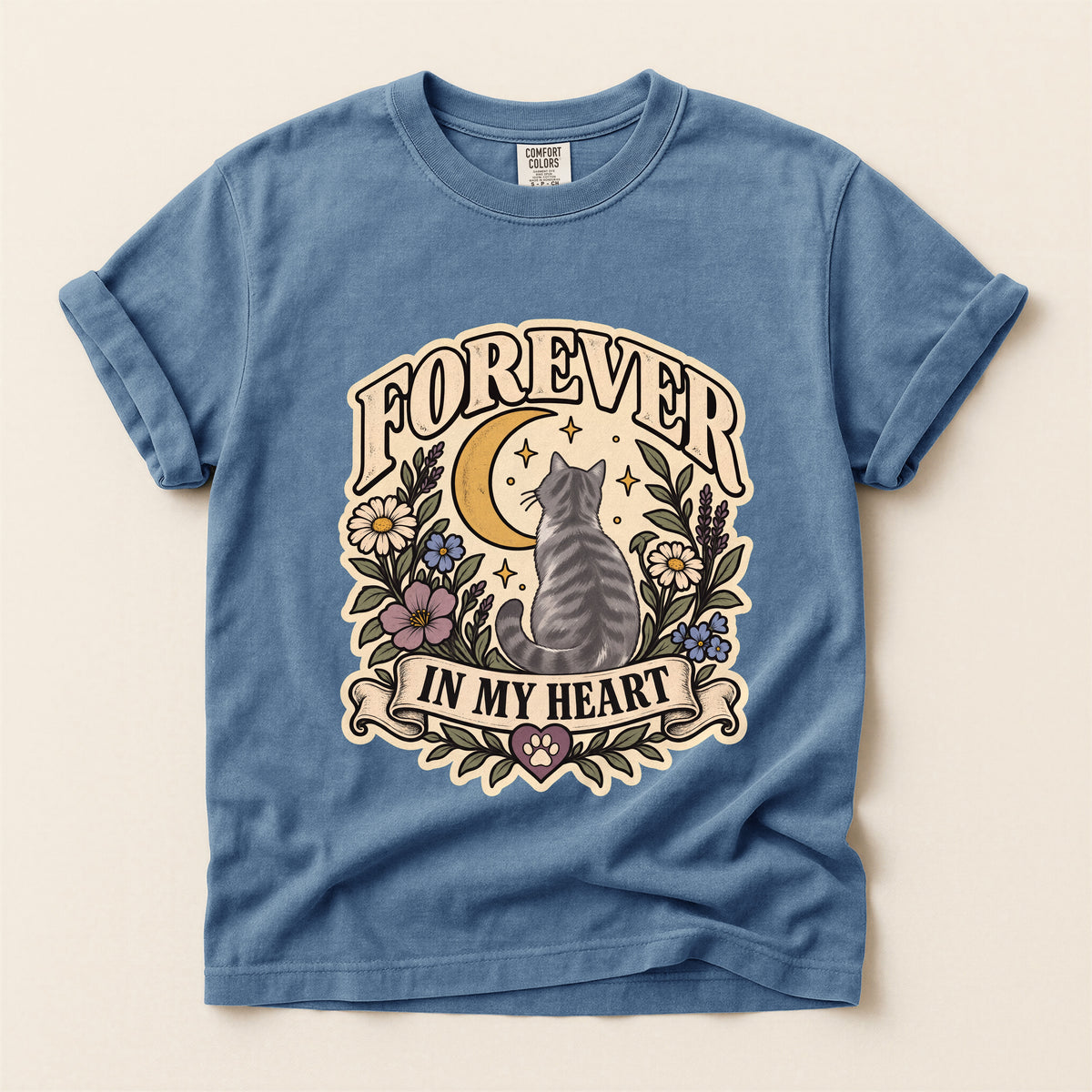 Forever in My Heart graphic tee in Blue Jean, flat lay