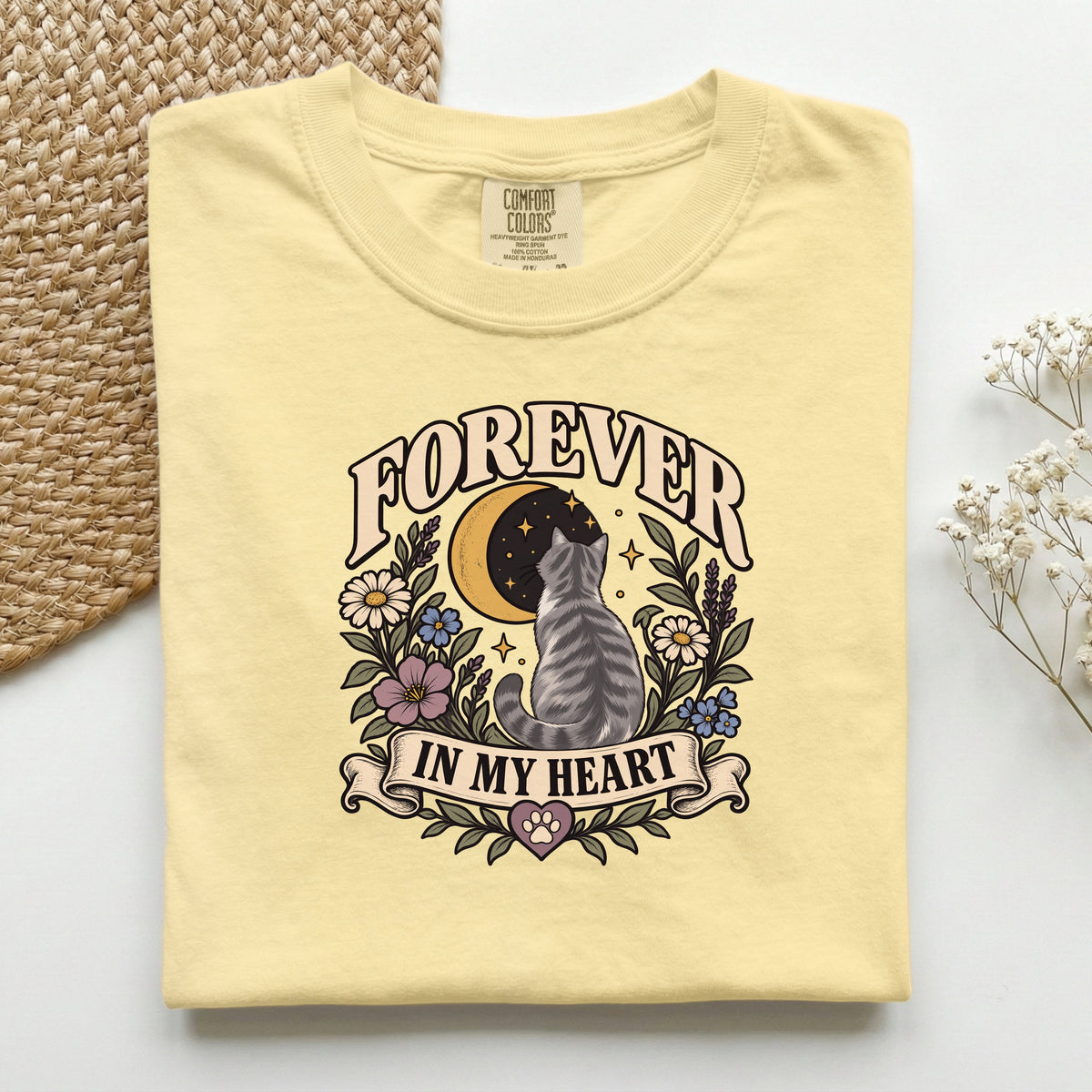 Forever in My Heart graphic tee in Butter, folded flat lay