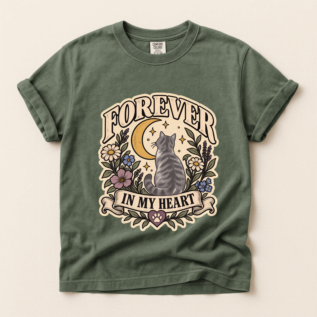 Forever in My Heart graphic tee in Moss, flat lay