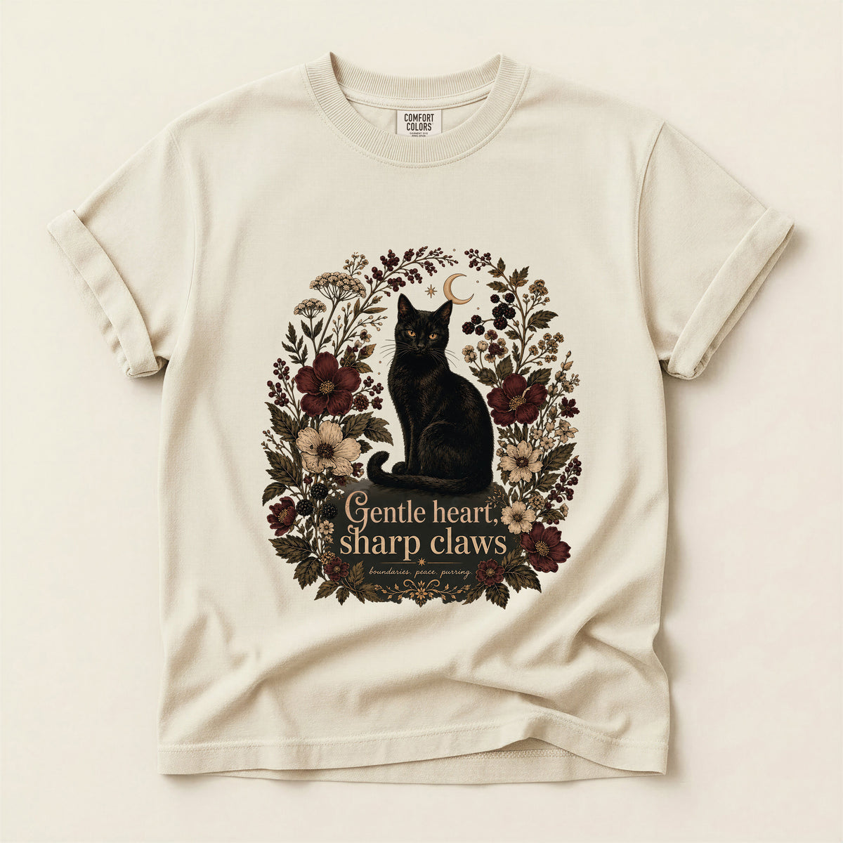 Gentle Heart, Sharp Claws graphic tee in Ivory, flat lay