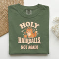 Holy Hairballs, Not Again graphic tee in Hemp, folded flat lay