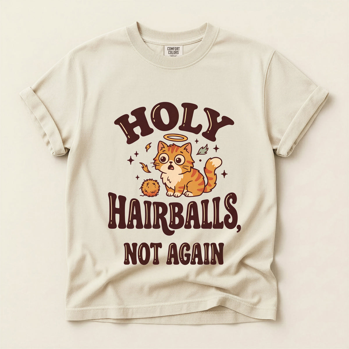 Holy Hairballs, Not Again graphic tee in Ivory, flat lay