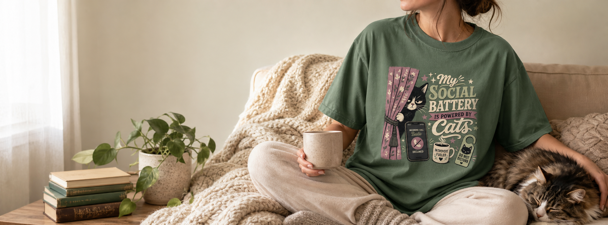 Cat mum lifestyle mockup with cosy apparel and accessories