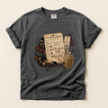 Cat Mom Library graphic tee in Pepper, folded flat lay