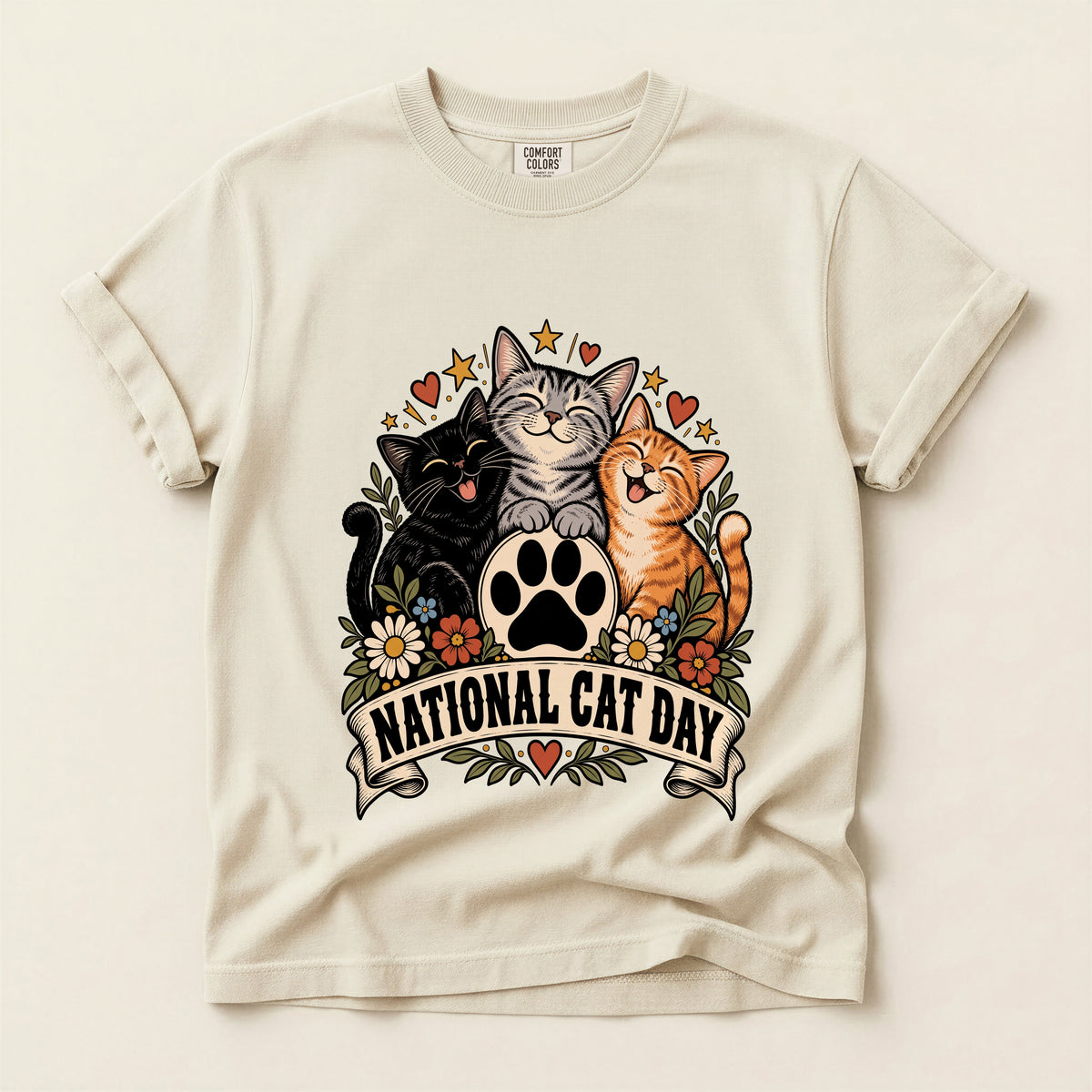 National Cat Day graphic tee in Ivory, flat lay