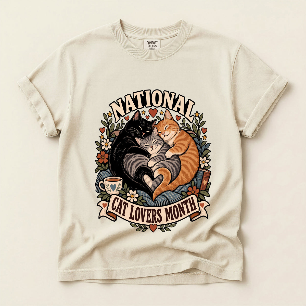 National Cat Lovers Month graphic tee in Ivory, flat lay