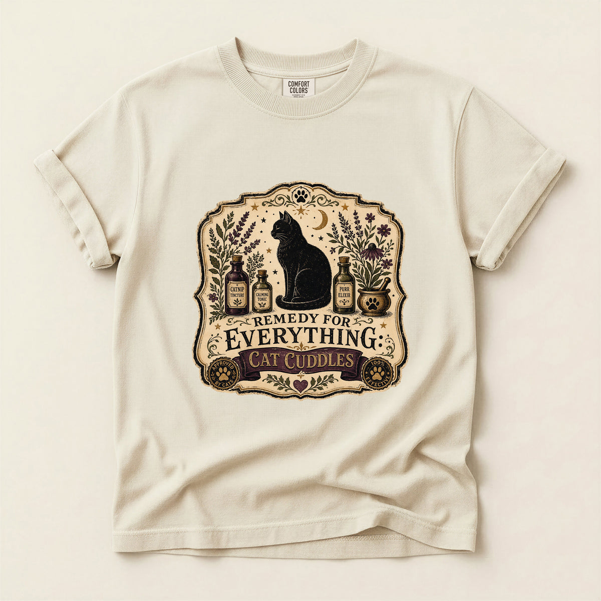 Remedy For Everything graphic tee in Ivory, folded flat lay