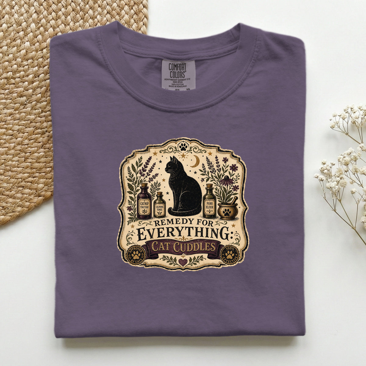 Remedy For Everything graphic tee in Wine, folded flat lay