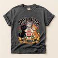 Spay & Neuter Save More Cats graphic tee in Pepper, flat lay