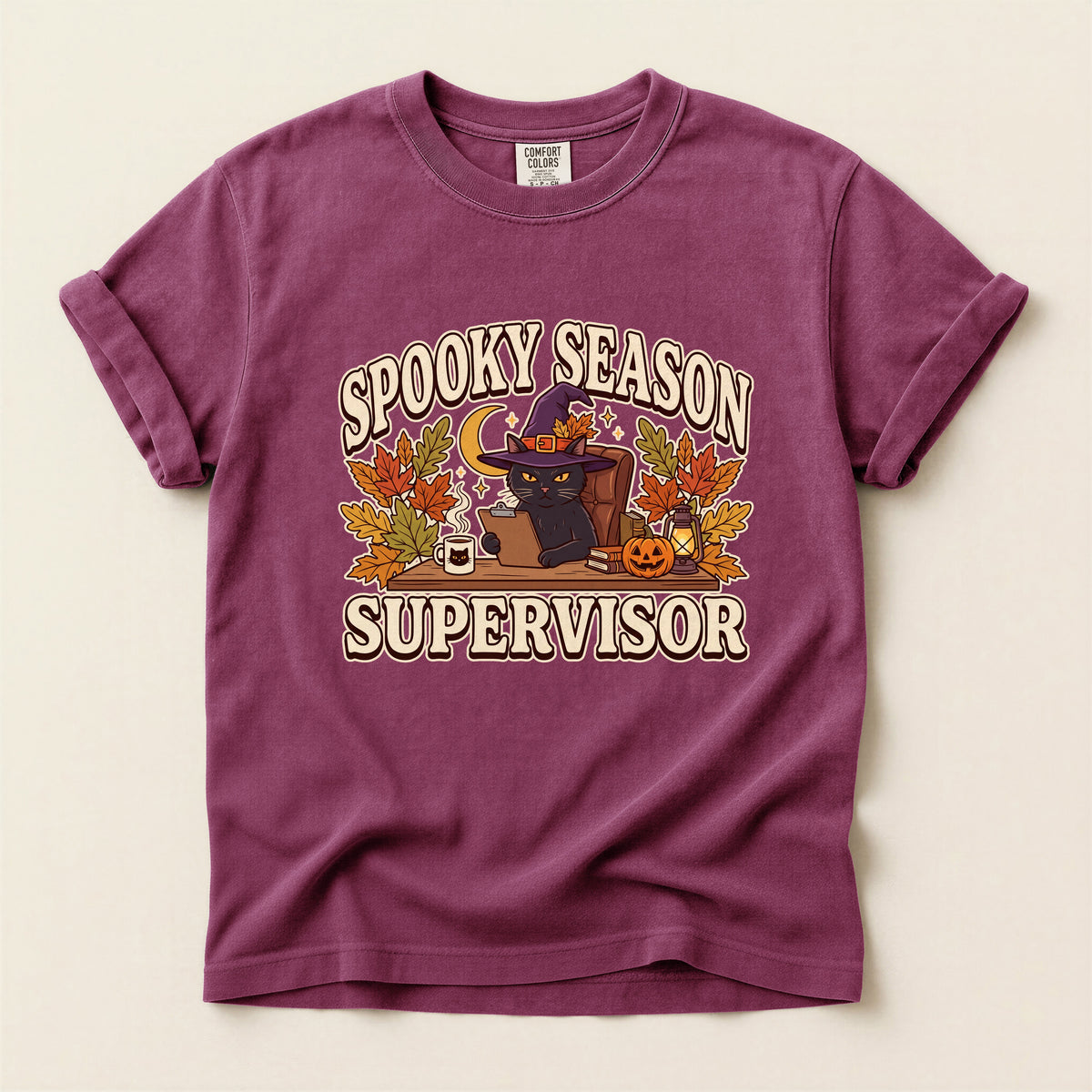 Spooky Season Supervisor graphic tee in Berry, flat lay