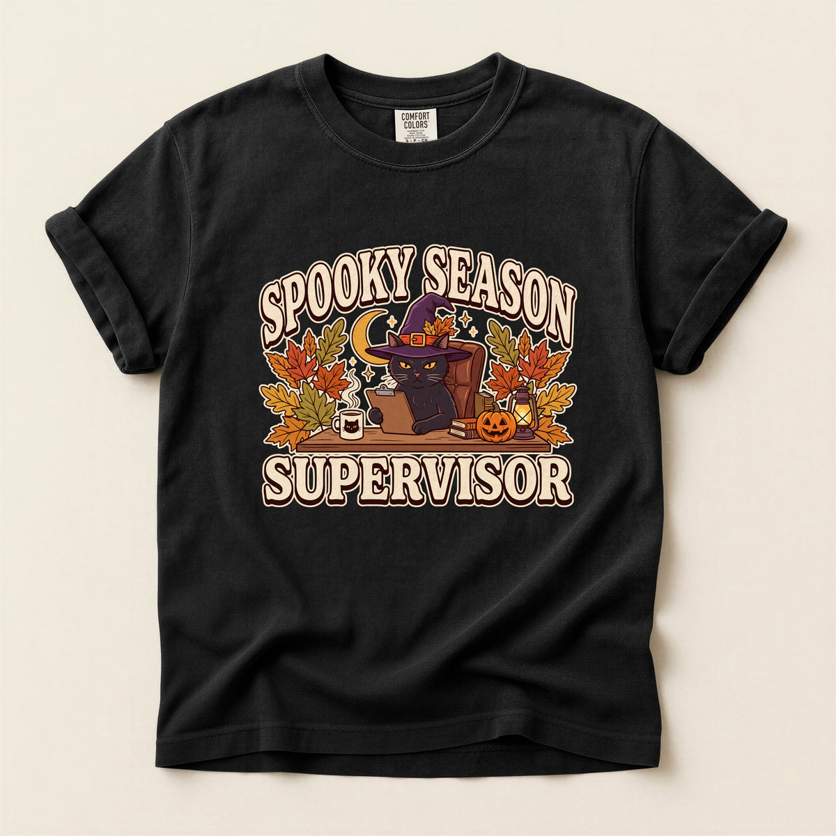 Spooky Season Supervisor graphic tee in Black, flat lay
