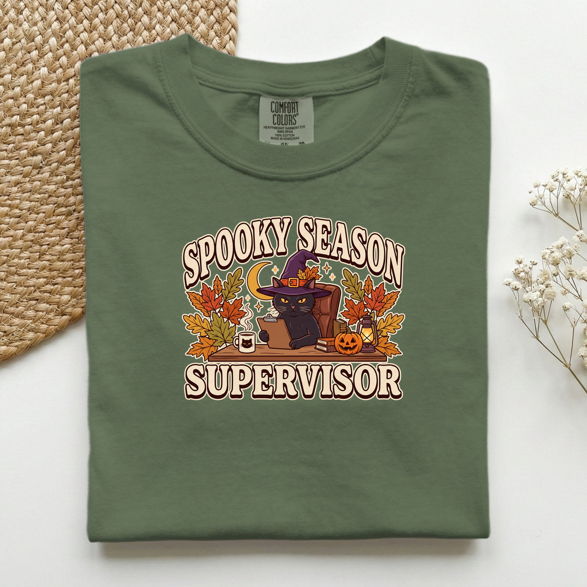 Spooky Season Supervisor graphic tee in Hemp, folded flat lay