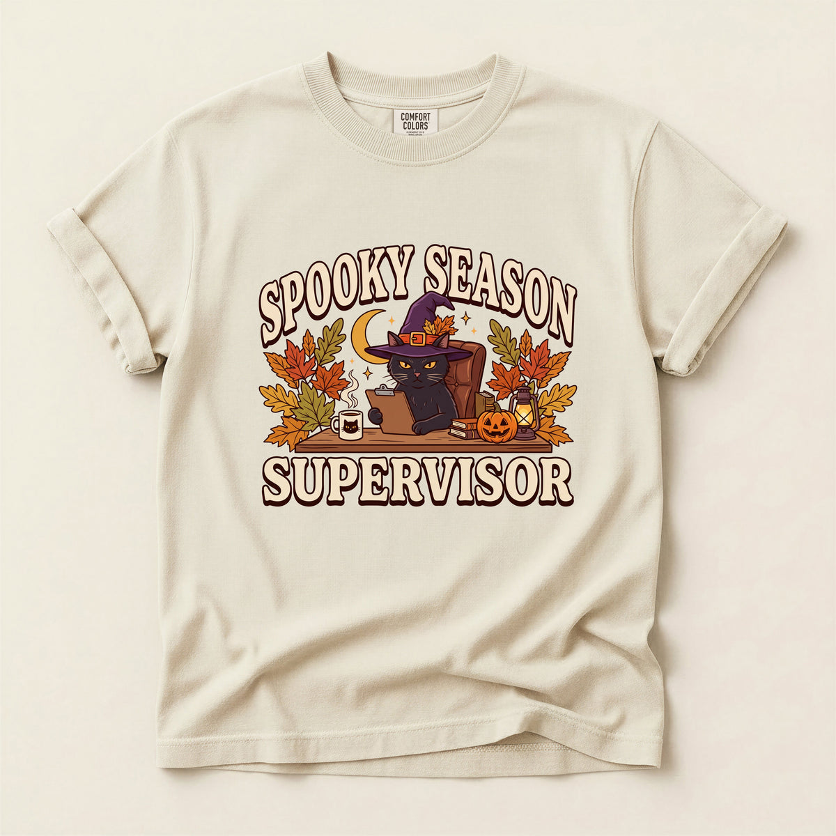 Spooky Season Supervisor graphic tee in Ivory, flat lay