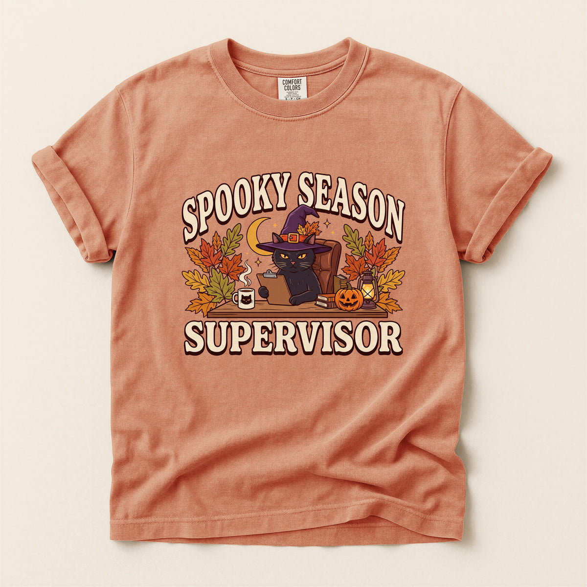 Spooky Season Supervisor graphic tee in Terracotta, flat lay