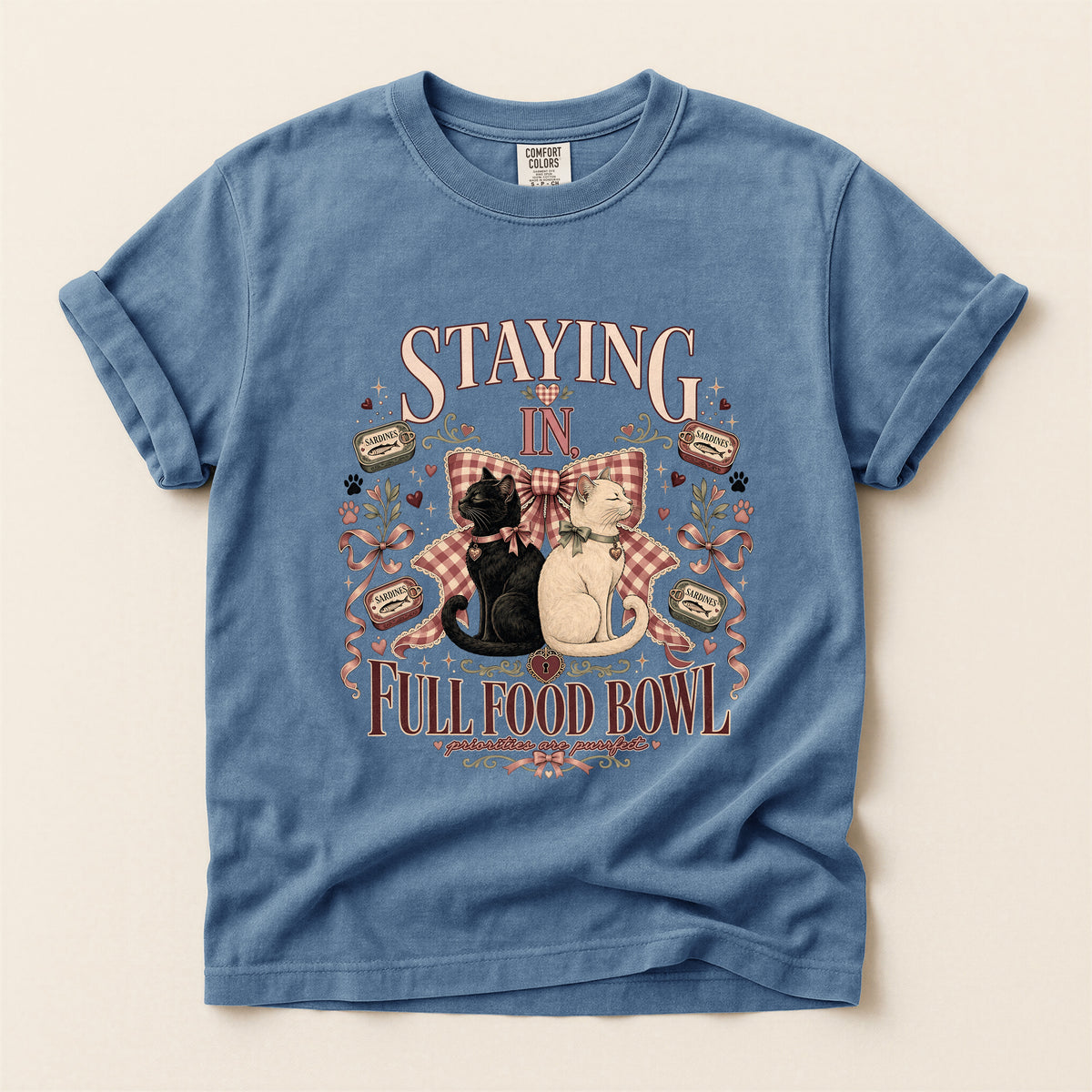 Staying In, Full Food Bowl graphic tee in Blue Jean, flat lay