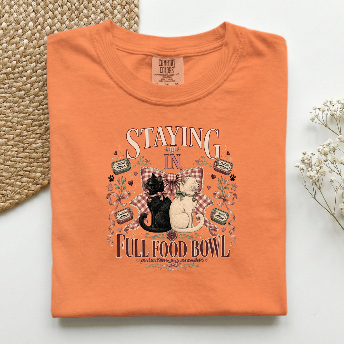 Staying In, Full Food Bowl graphic tee in Burnt Orange, folded flat lay