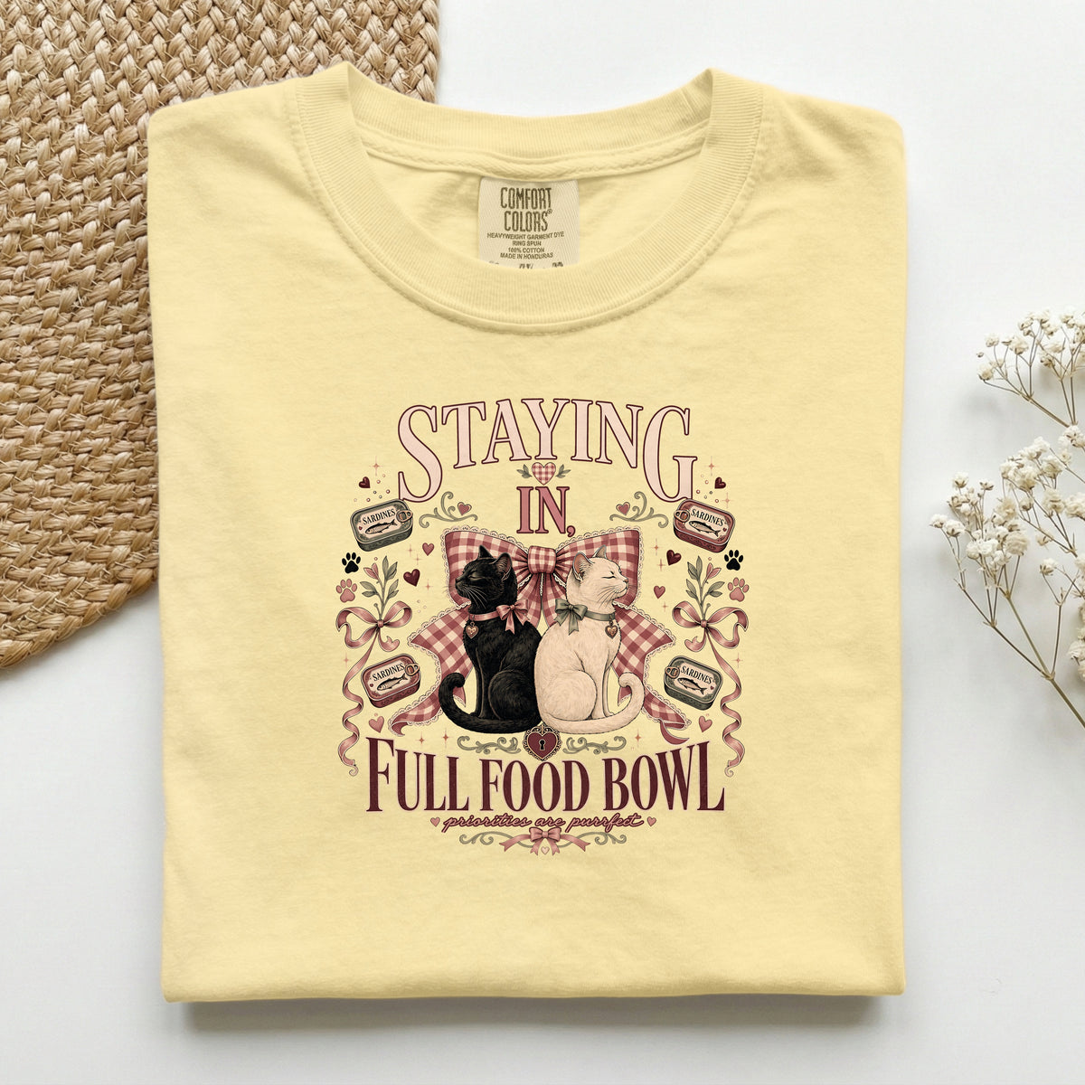 Staying In, Full Food Bowl graphic tee in Butter, folded flat lay