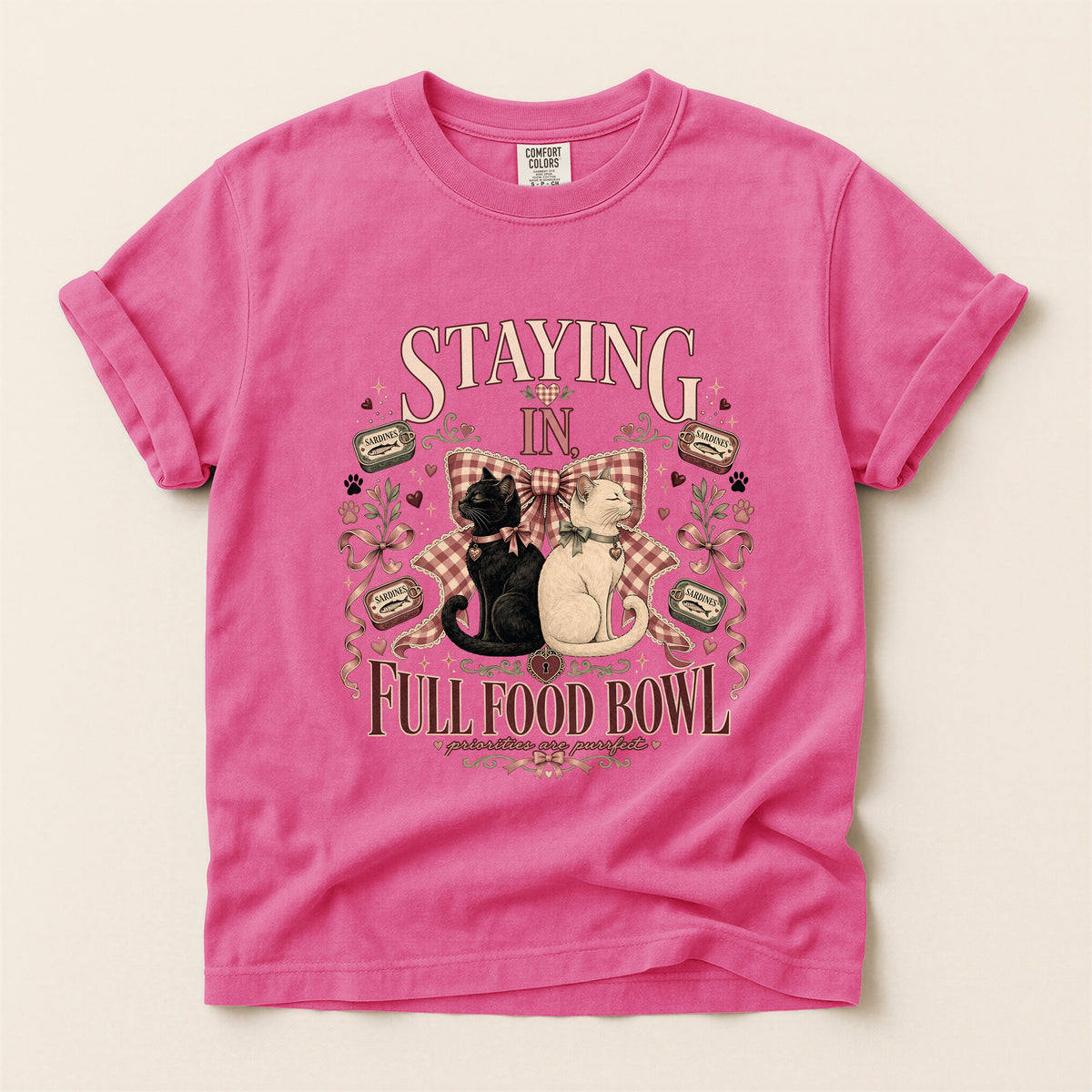 Staying In, Full Food Bowl graphic tee in Crunchberry, flat lay