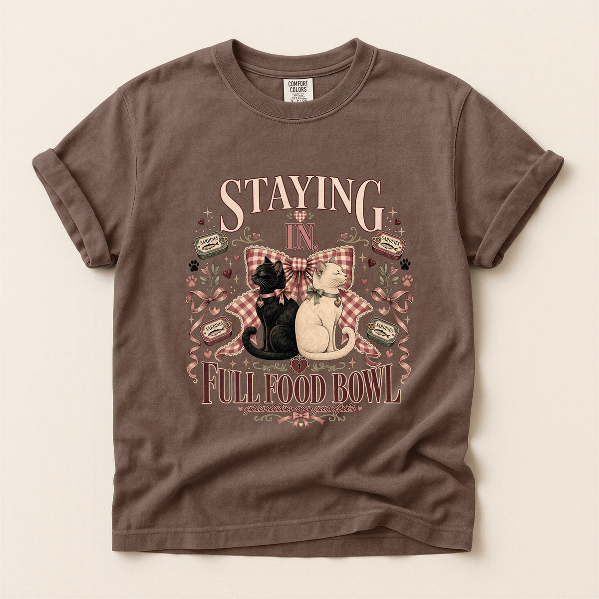 Staying In, Full Food Bowl graphic tee in Espresso, flat lay