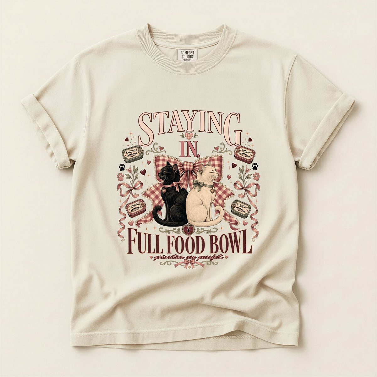 Staying In, Full Food Bowl graphic tee in Ivory, flat lay