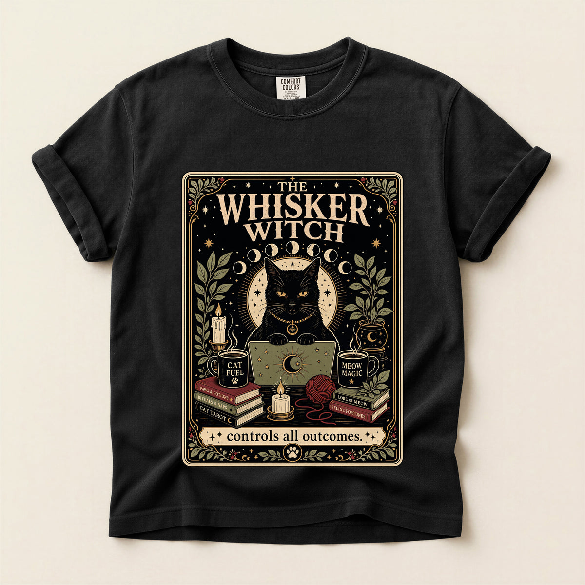 The Whisker Witch graphic tee in Black, flat lay